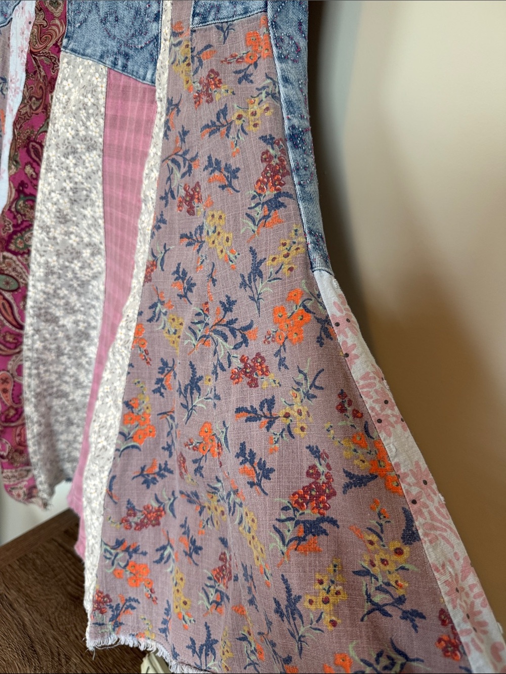 Blue Velvet Brand Boho Patchwork Denim Maxi Skirt - Pink & Blue - Picture 8 of 16
